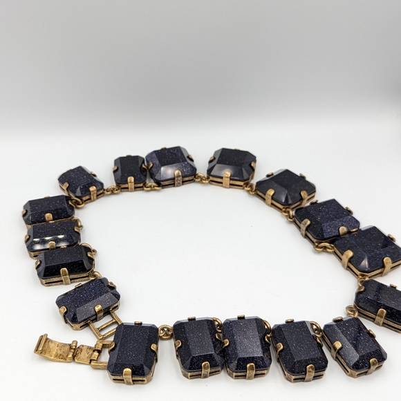 Huge Blue Goldstone Venetian Glass Haute Couture Runway RIVIERE NECKLACE - Picture 5 of 14